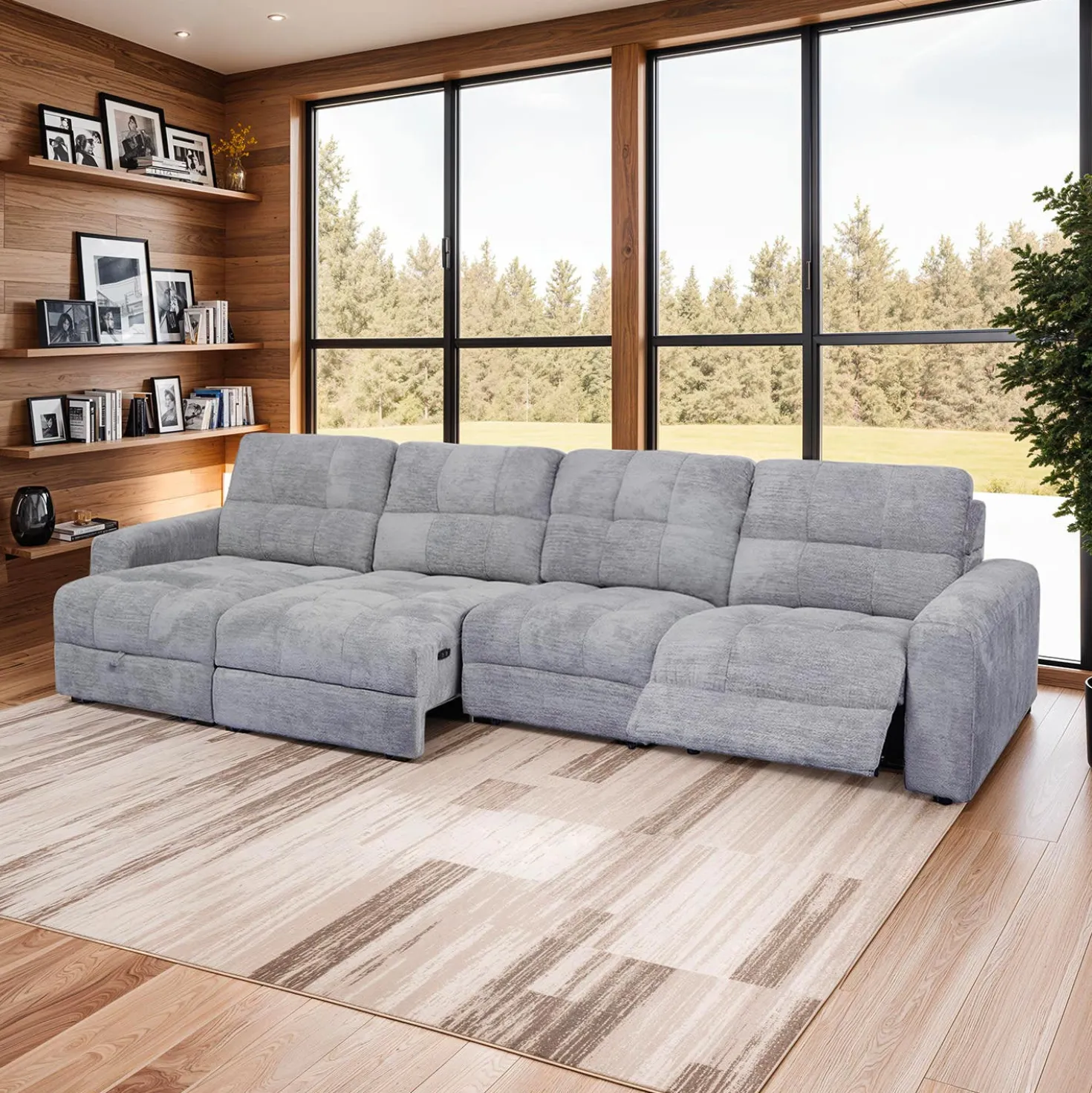 Sectionnel modulaire électrique inclinable avec 1 siège coulissant et chaise longue à gauche avec rangement - 4 mcx