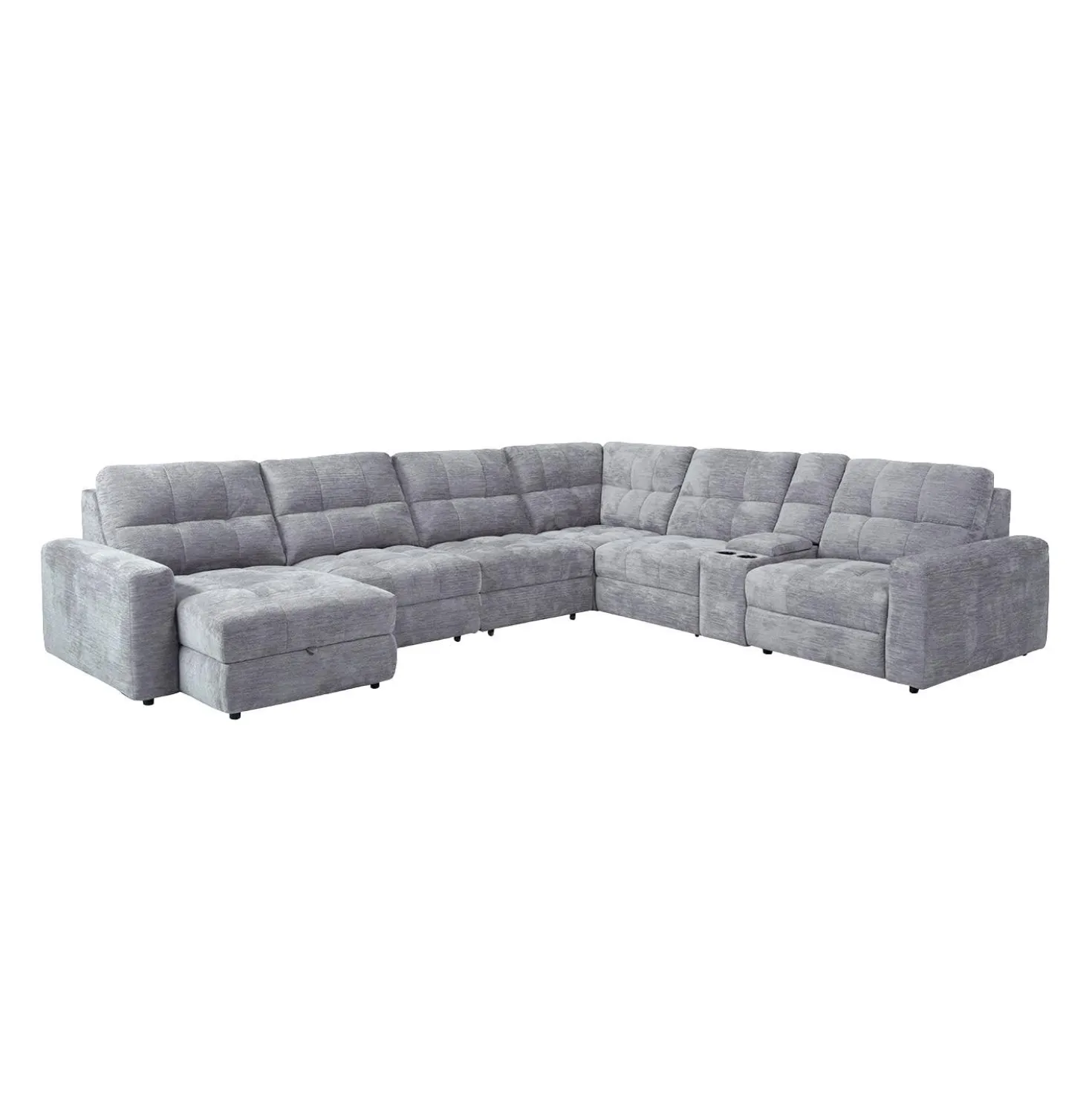 Sectionnel modulaire électrique inclinable avec 2 sièges coulissants, chaise longue à gauche avec rangement et console - 7 mcx