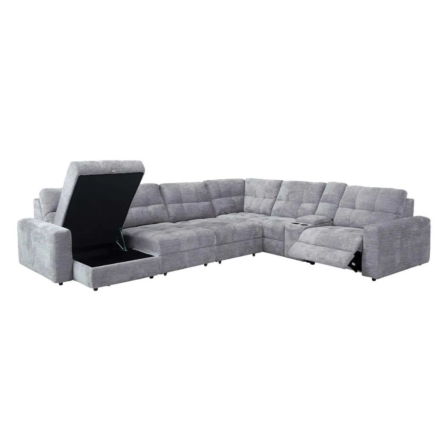 Sectionnel modulaire électrique inclinable avec 2 sièges coulissants, chaise longue à gauche avec rangement et console - 7 mcx
