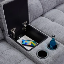 Sectionnel modulaire électrique inclinable avec 2 sièges coulissants, chaise longue à gauche avec rangement et console - 7 mcx