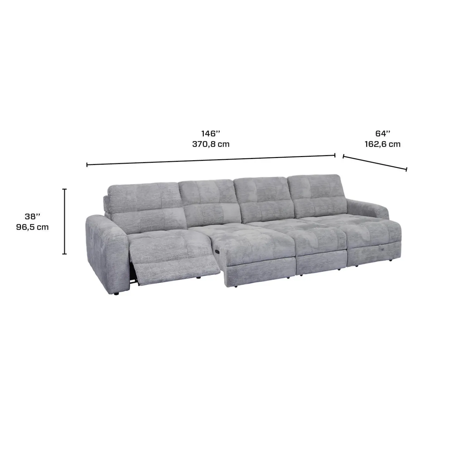 Sectionnel modulaire électrique inclinable avec 2 sièges coulissants et chaise longue à droite avec rangement - 4 mcx