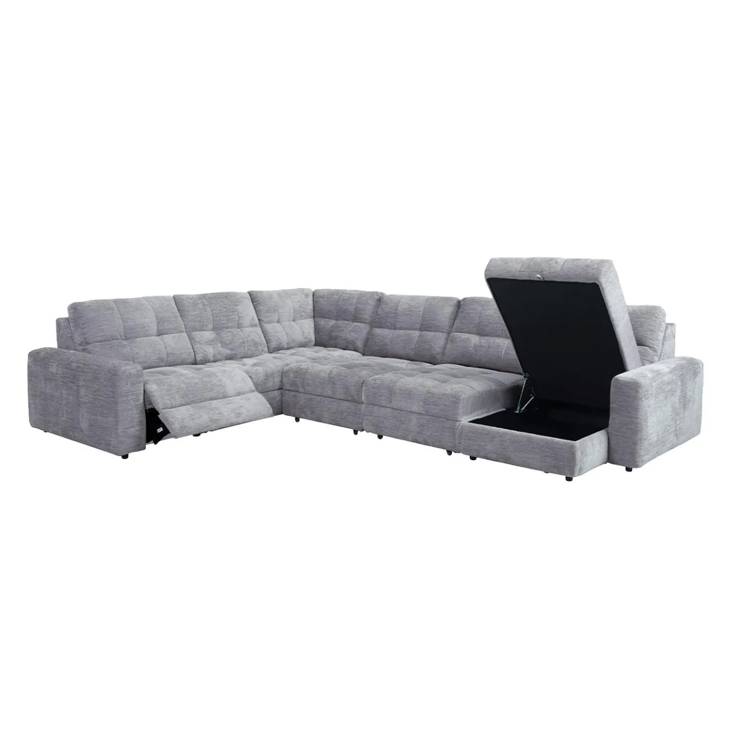 Sectionnel modulaire électrique inclinable avec 2 sièges coulissants et chaise longue à droite avec rangement - 6 mcx