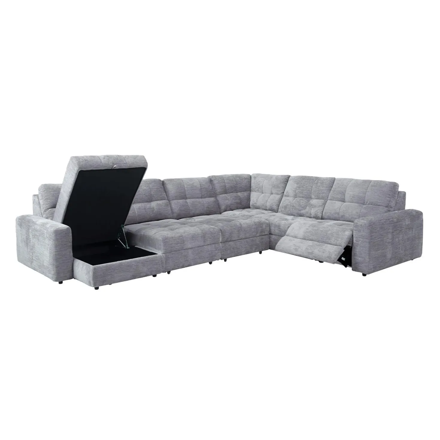 Sectionnel modulaire électrique inclinable avec 2 sièges coulissants et chaise longue à gauche avec rangement - 6 mcx