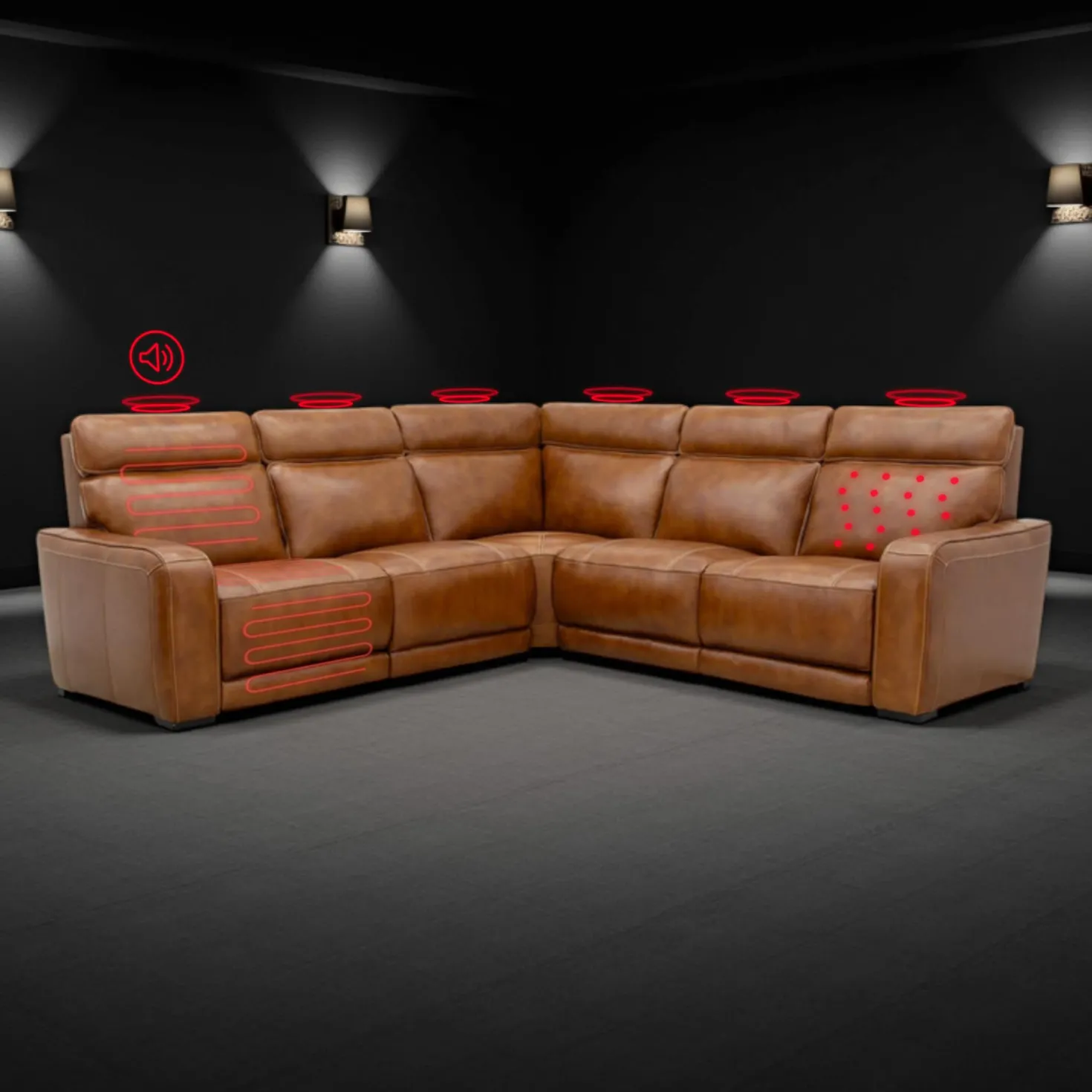 Sectionnel modulaire électrique inclinable avec haut-parleurs intégrés, massage et chaleur - 5 mcx