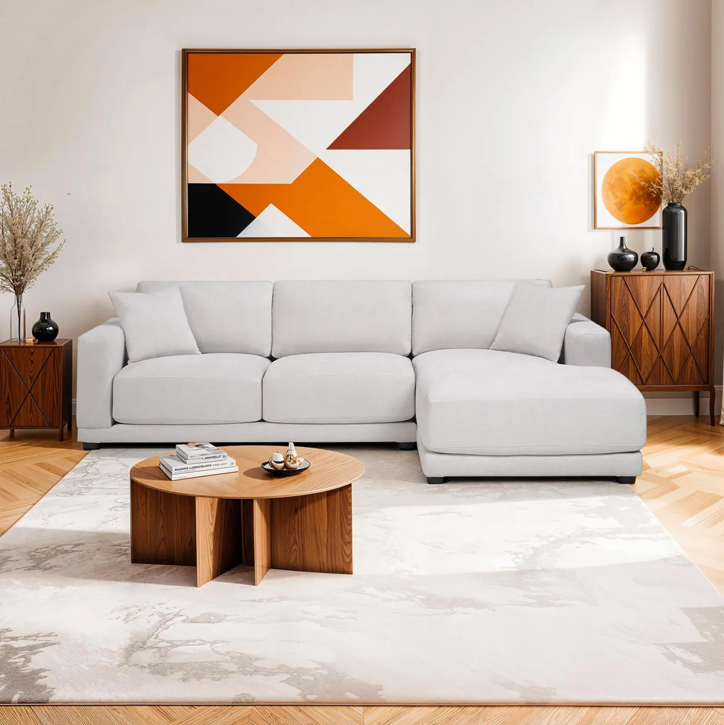 Sectionnel moelleux avec chaise longue à droite