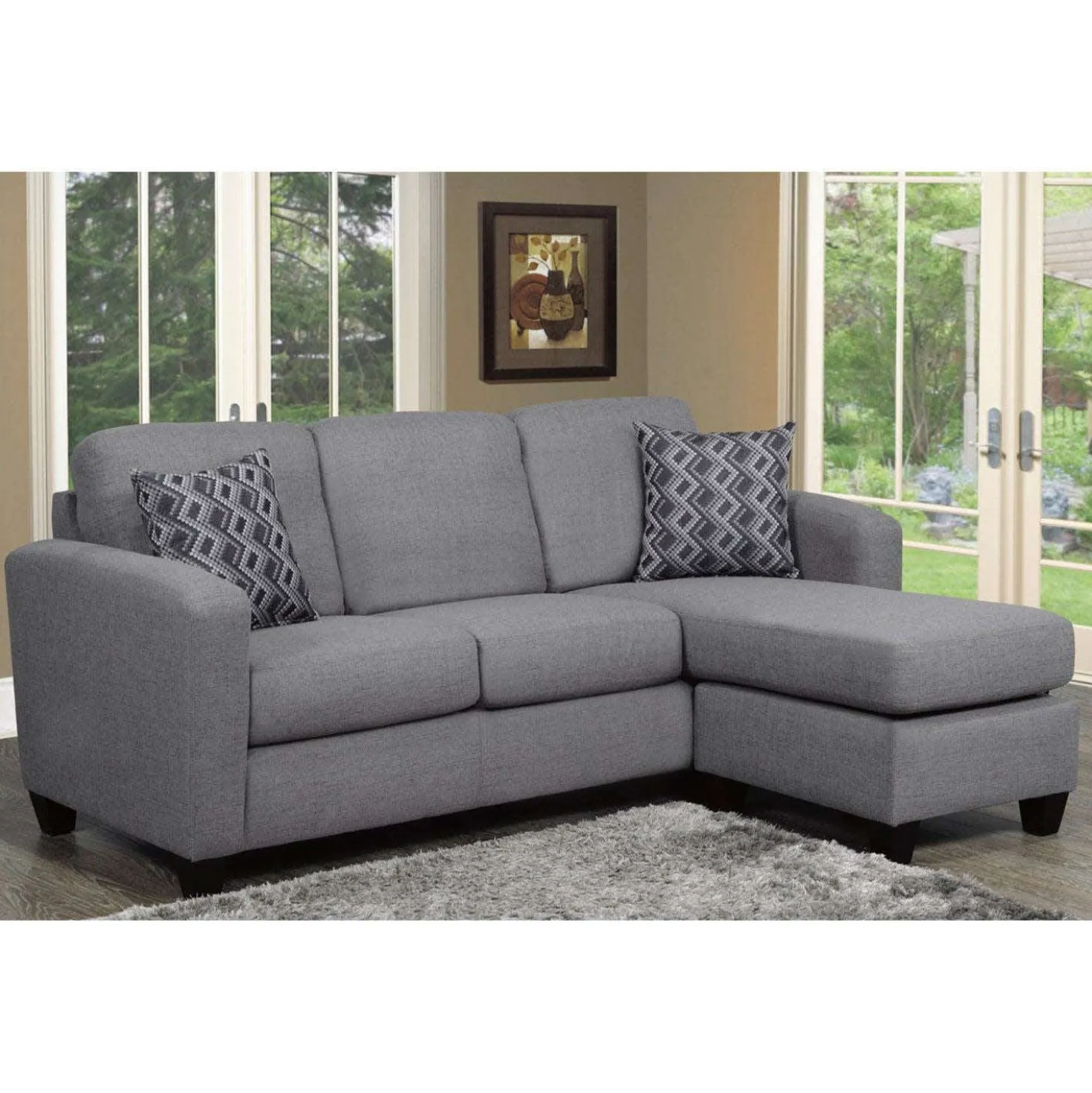 Sectionnel réversible avec chaise longue - gris charbon