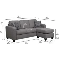 Sectionnel réversible avec chaise longue - gris charbon