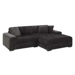 Sofa en velours côtelé avec chaise longue à droite - gris foncé