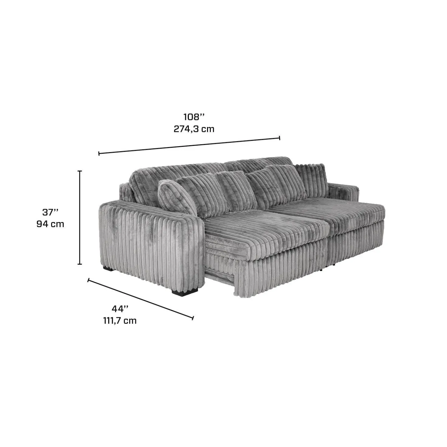 Sofa en velours côtelé avec 2 sièges coulissants électriques