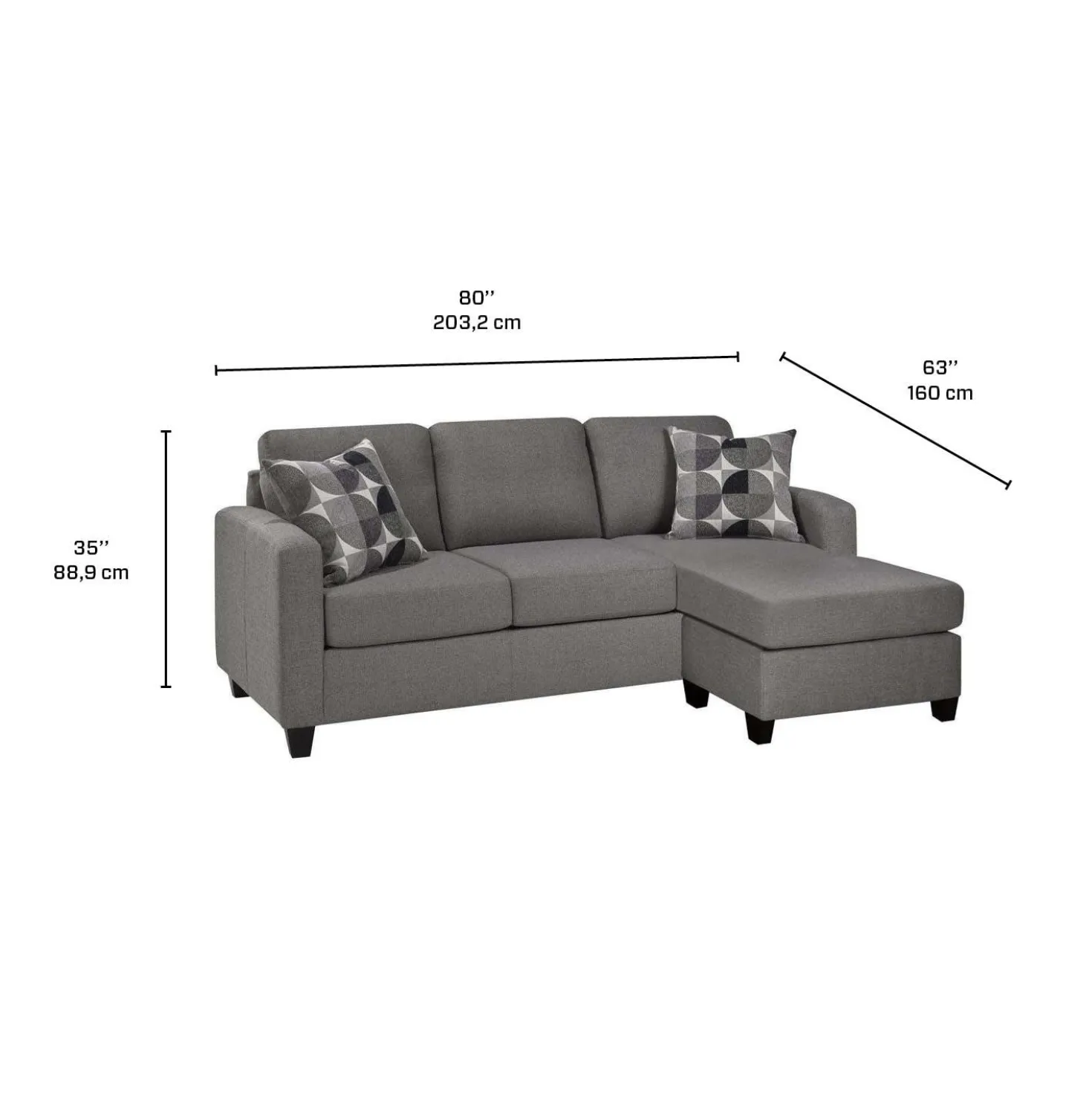 Sofa-lit réversible avec chaise longue - gris charbon
