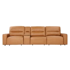 Sofa modulaire avec sièges coulissants électriques et console multimédia en cuir véritable - 4 mcx
