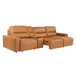 Sofa modulaire avec sièges coulissants électriques et console multimédia en cuir véritable - 4 mcx