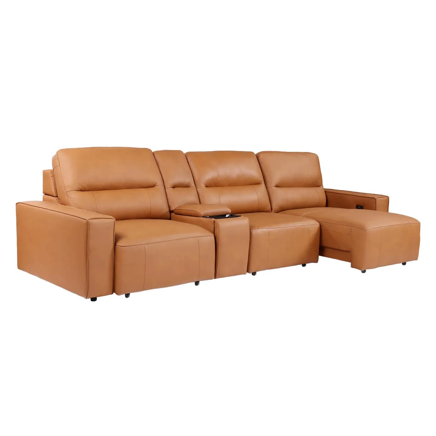 Sofa modulaire avec sièges coulissants électriques et console multimédia en cuir véritable - 4 mcx
