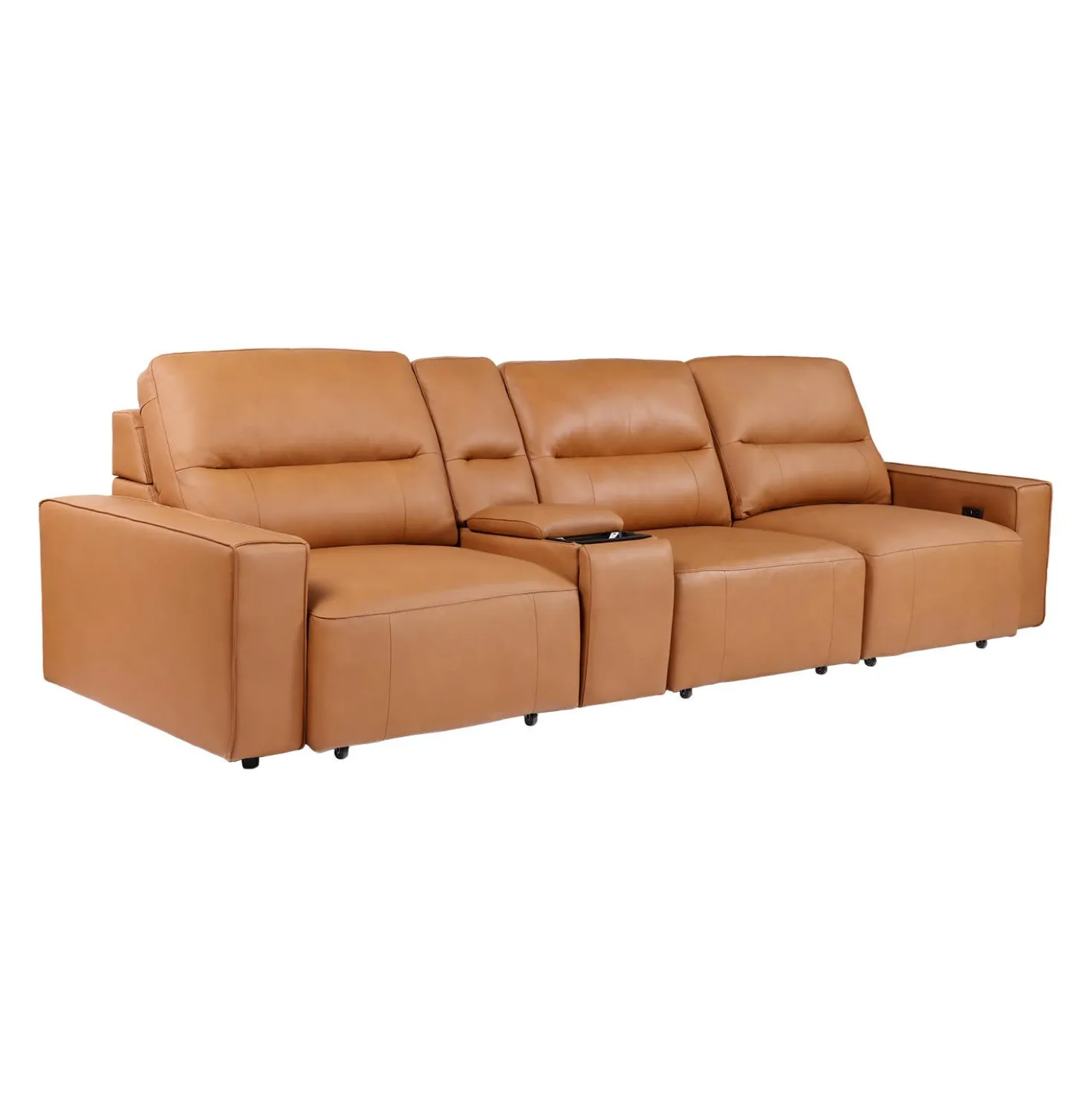 Sofa modulaire avec sièges coulissants électriques et console multimédia en cuir véritable - 4 mcx