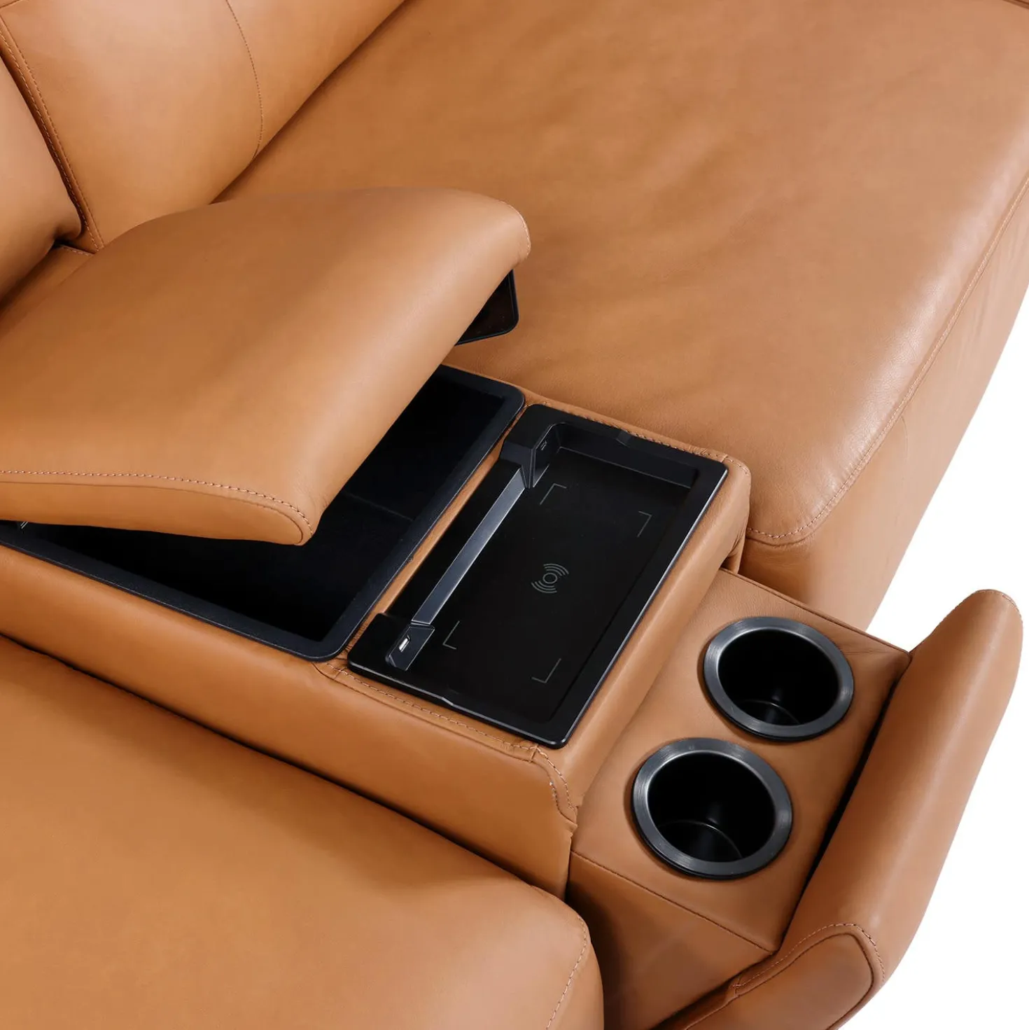 Sofa modulaire avec sièges coulissants électriques et console multimédia en cuir véritable - 4 mcx