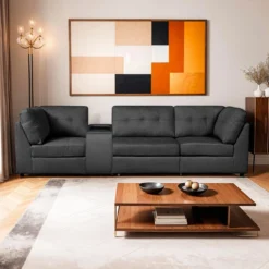 Sofa modulaire gris avec console - 4 mcx