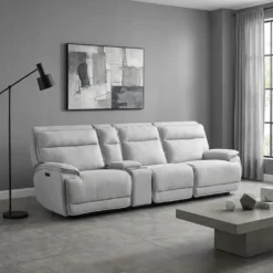 Sofa modulaire inclinable électrique, appuis-tête ajustables, console avec système audio et siège avec dossier rabattable - 4 mcx