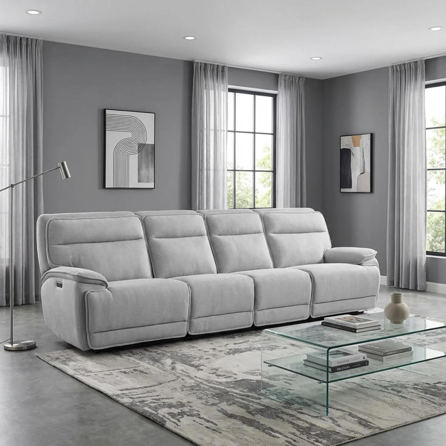 Sofa modulaire inclinable électrique, appuis-tête ajustables et 2 sièges avec dossiers rabattables - 4 mcx