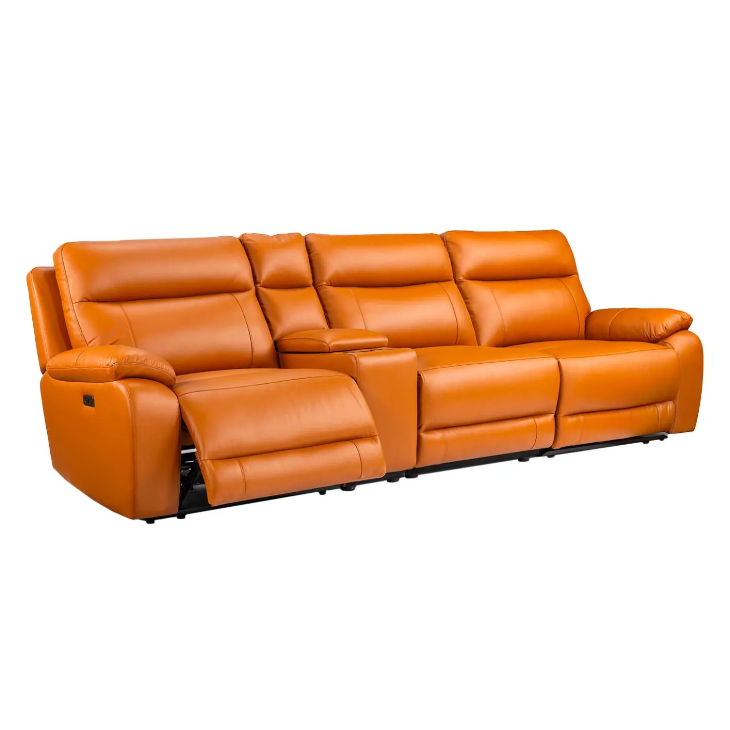 Sofa modulaire inclinable électrique avec console en cuir véritable - 4 mcx