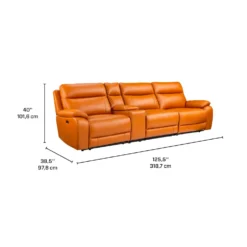 Sofa modulaire inclinable électrique avec console en cuir véritable - 4 mcx