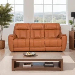 Sofa modulaire inclinable électrique en cuir véritable avec appuis-tête ajustables et siège à dossier rabattable - 3 mcx