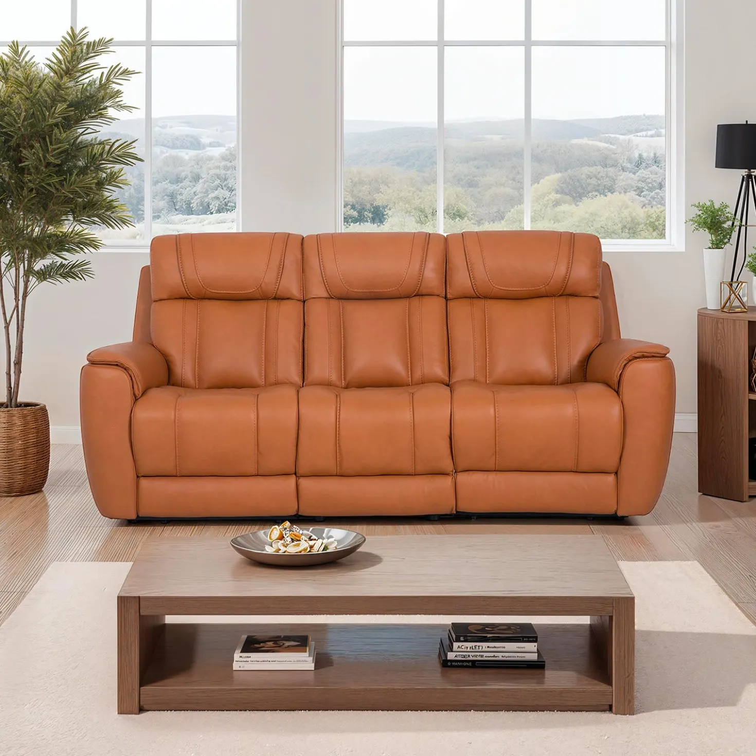 Sofa modulaire inclinable électrique en cuir véritable avec appuis-tête ajustables et siège à dossier rabattable - 3 mcx