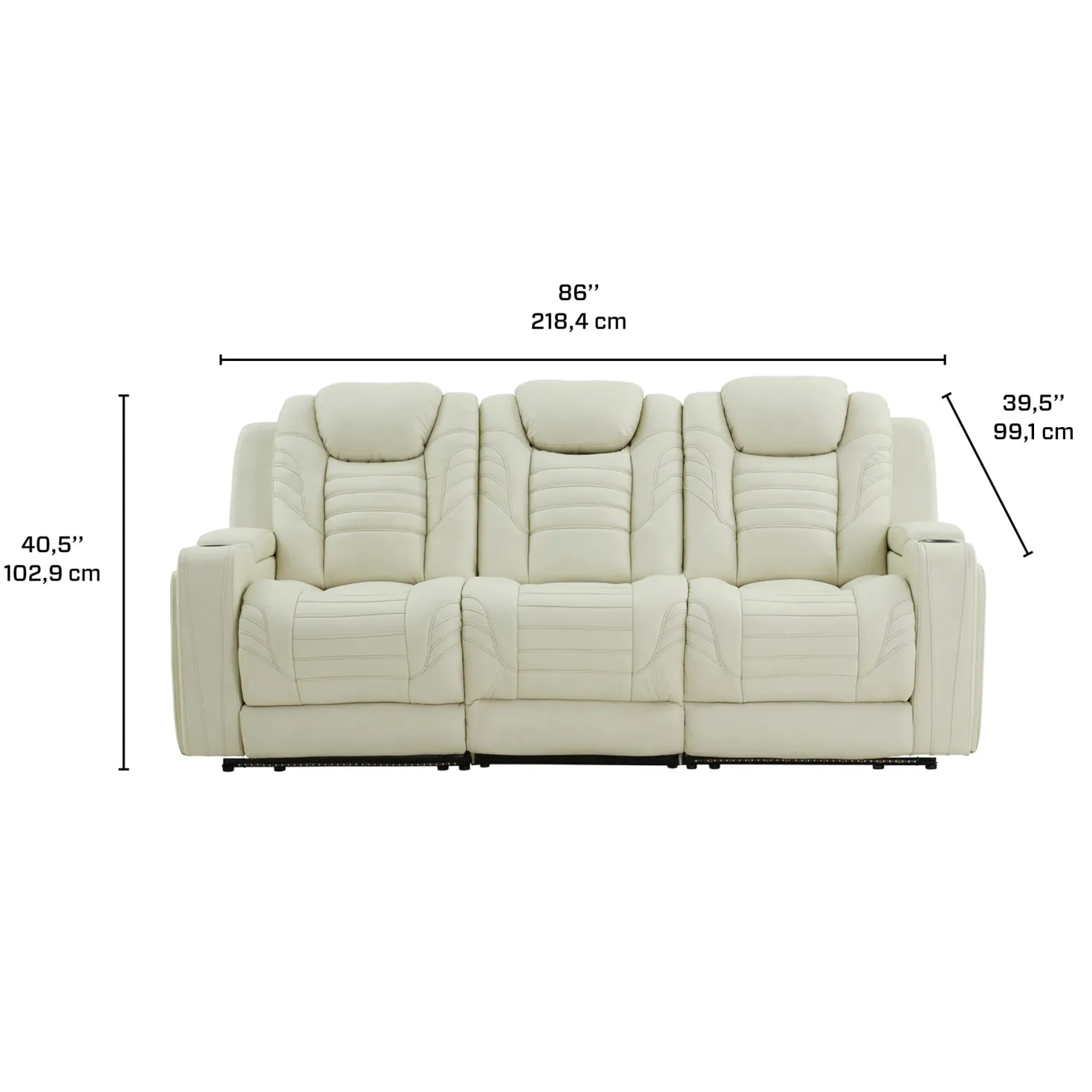 Sofa modulaire inclinable électrique en cuir véritable avec appui-têtes ajustables, dossier rabattable et éclairage DEL – 3 mcx