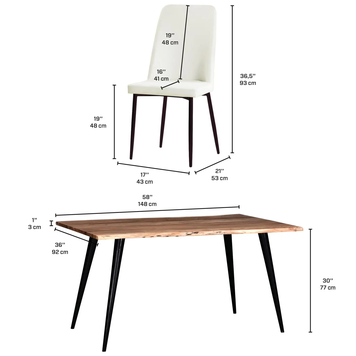Table avec 4 chaises - blanc