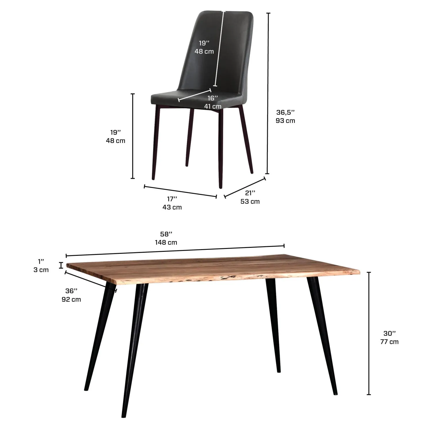 Table avec 4 chaises - noir