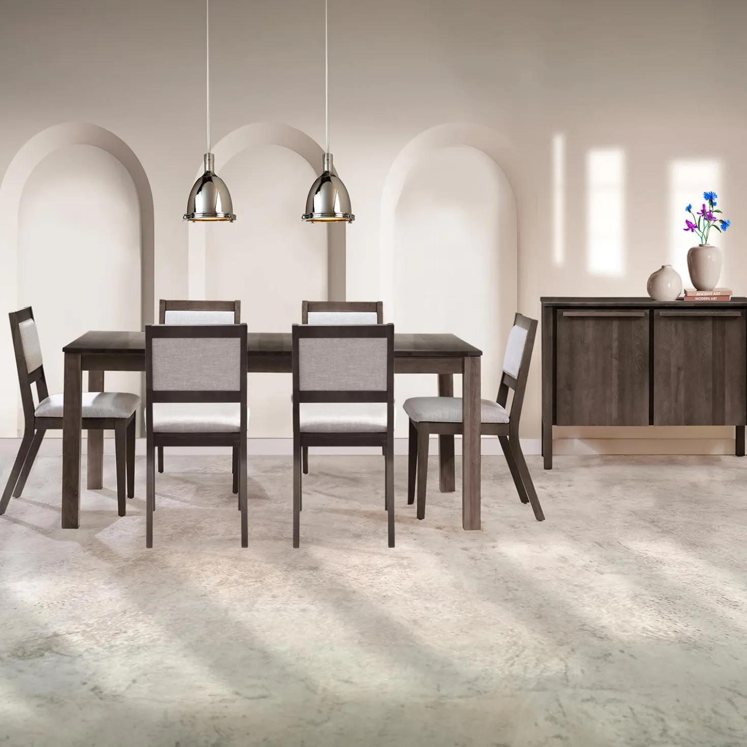 Table avec rallonge (54" à 70") et 6 chaises - ardoise