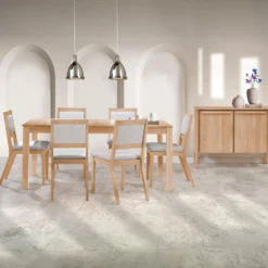 Table avec rallonge (54" à 70") et 6 chaises - naturel