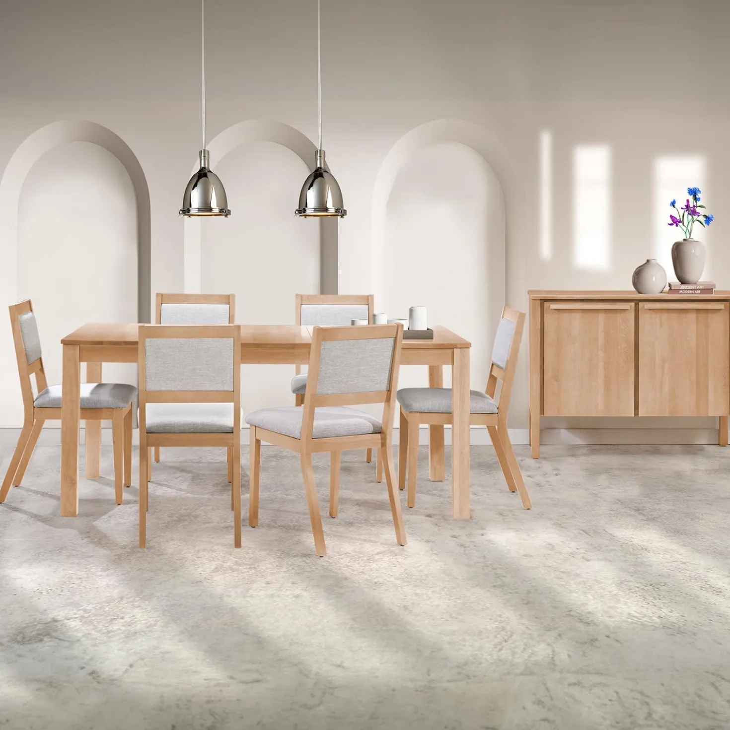 Table avec rallonge (54" à 70") et 6 chaises - naturel