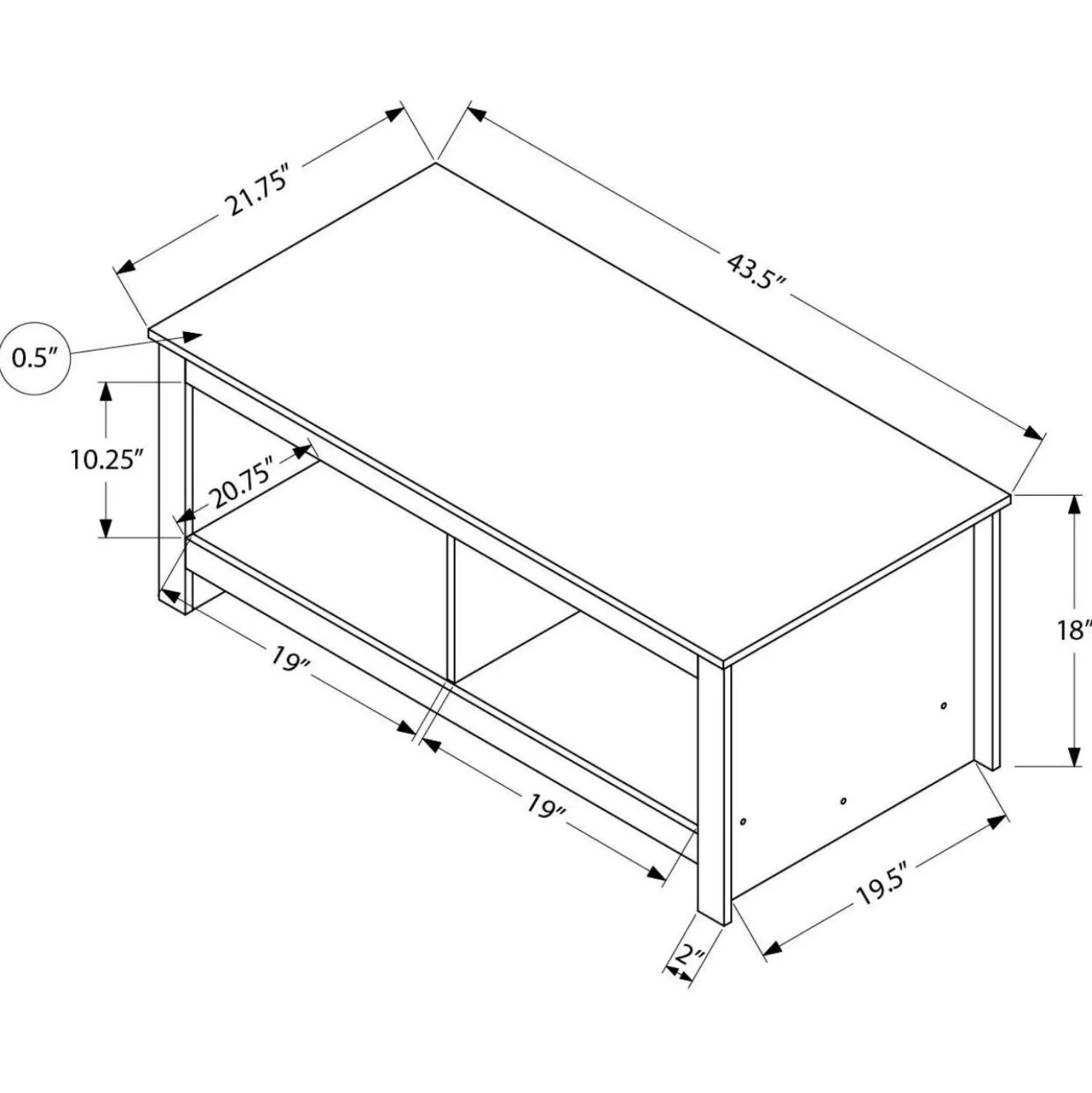 Table à café rectangulaire avec rangement 44" - Monarch