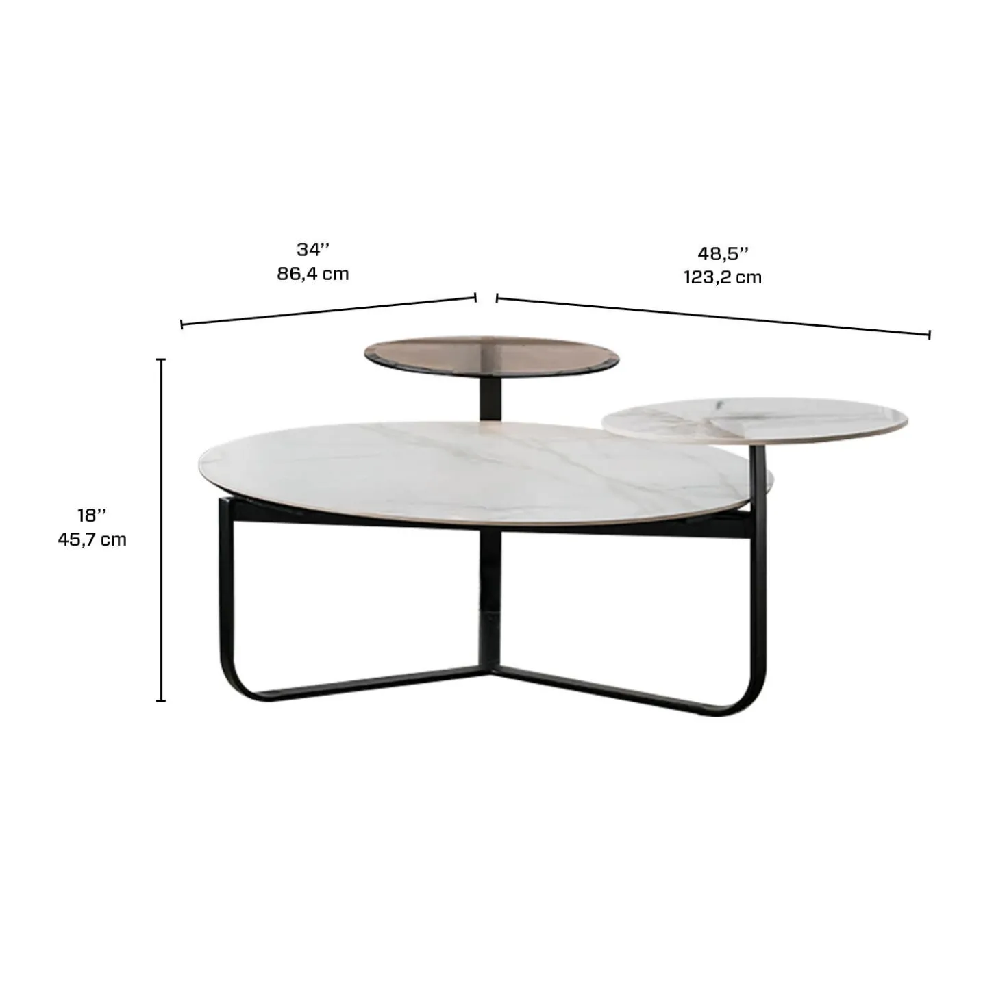 Table à café ronde en pierre sintérisée à 3 paliers