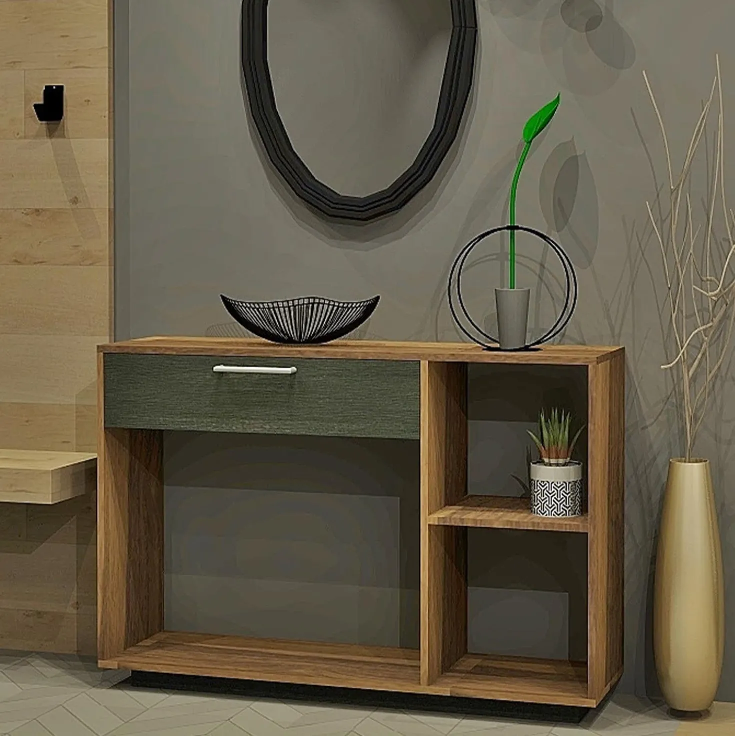 Table console - ardoise et noyer