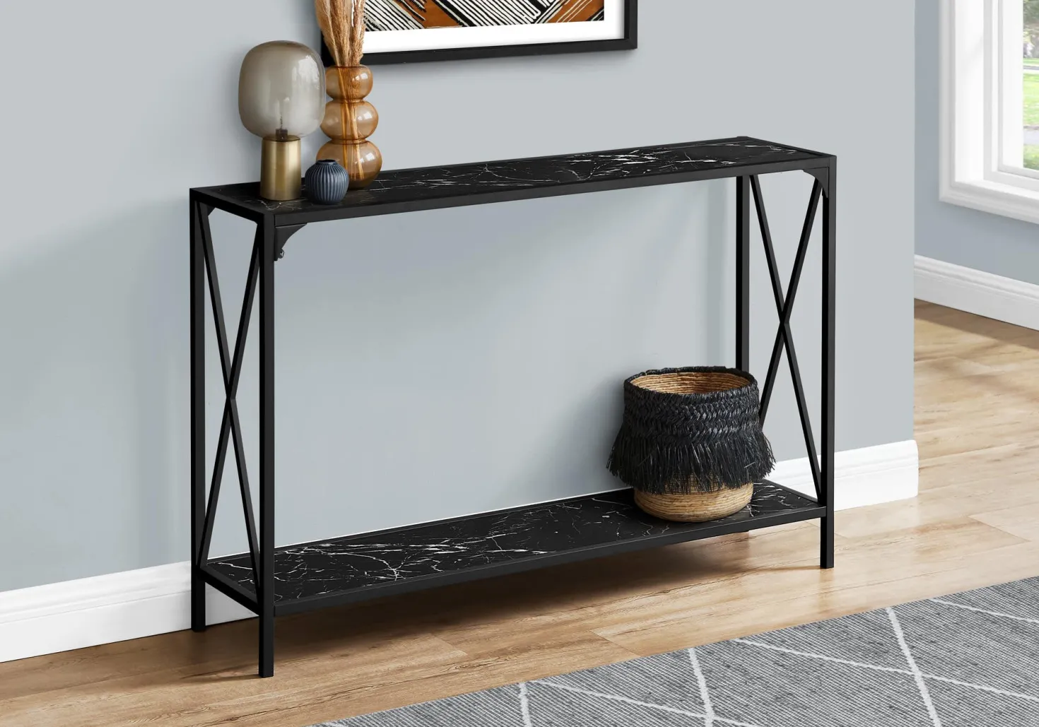 Table console - côtés en forme de x, 1 tablette, rectangulaire - 48"L - fau - Monarch