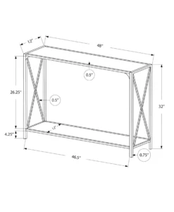 Table console - côtés en forme de x, 1 tablette, rectangulaire - 48