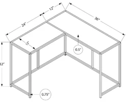 Table console - forme de L, coin, cadre en métal - 36