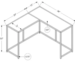 Table console - forme de L, coin, cadre en métal - 36