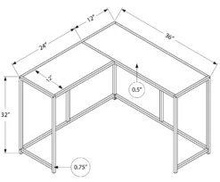 Table console - forme de L, coin, cadre en métal - 36