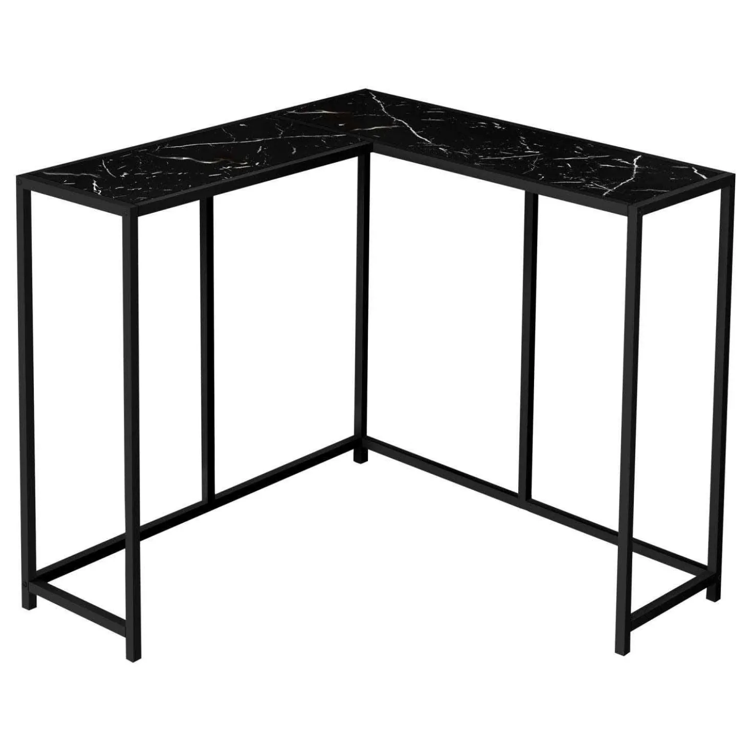Table console - forme de L, coin, cadre en métal - 36"L - faux marbre noir - Monarch