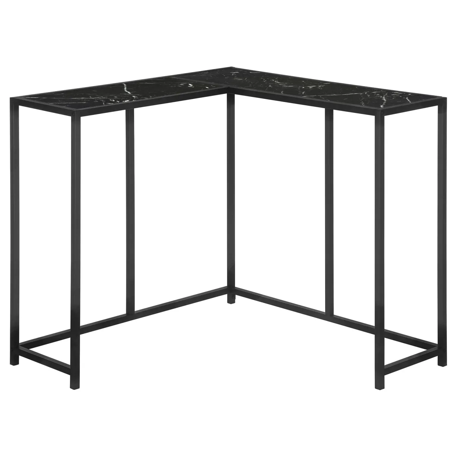 Table console - forme de L, coin, cadre en métal - 36"L - faux marbre noir - Monarch
