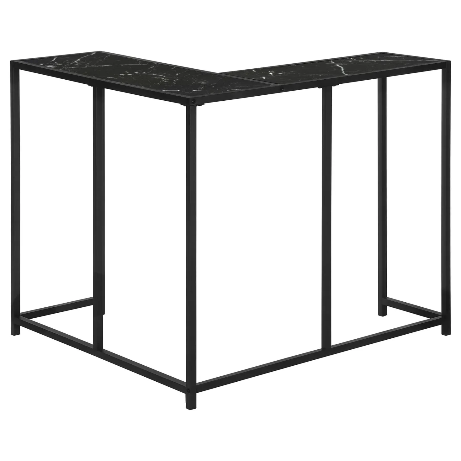 Table console - forme de L, coin, cadre en métal - 36"L - faux marbre noir - Monarch