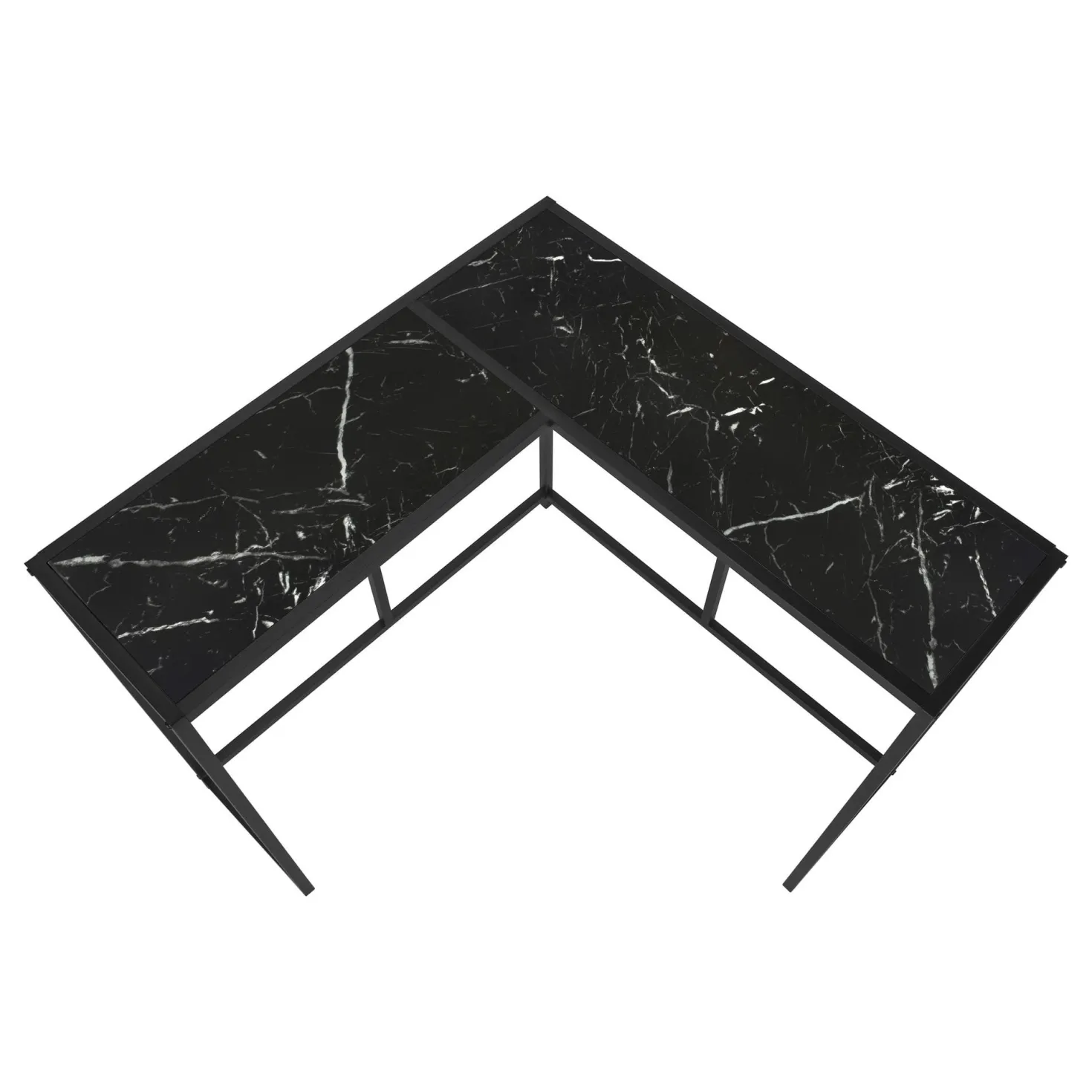 Table console - forme de L, coin, cadre en métal - 36"L - faux marbre noir - Monarch