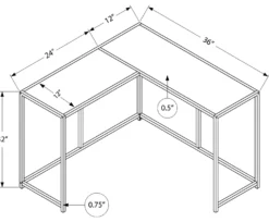 Table console - forme de L, coin, cadre en métal - 36