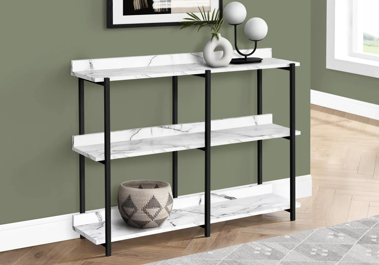 Table console - 3 niveau, étagères, rectangulaire, pieds en métal - 48" l - Monarch