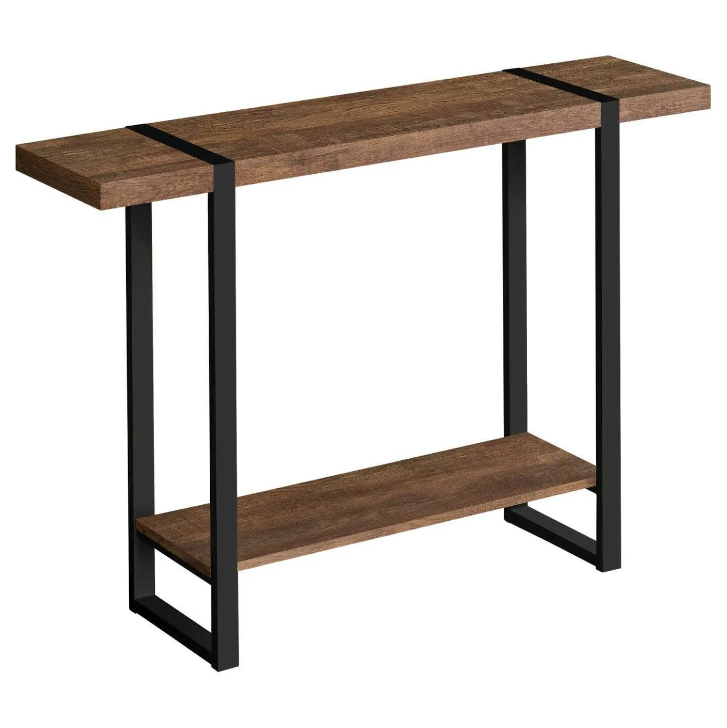 Table console - 2 niveaux, 1 tablette, rectangulaire - 48"L - faux bois bru - Monarch