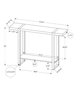 Table console - 2 niveaux, 1 tablette, rectangulaire - 48