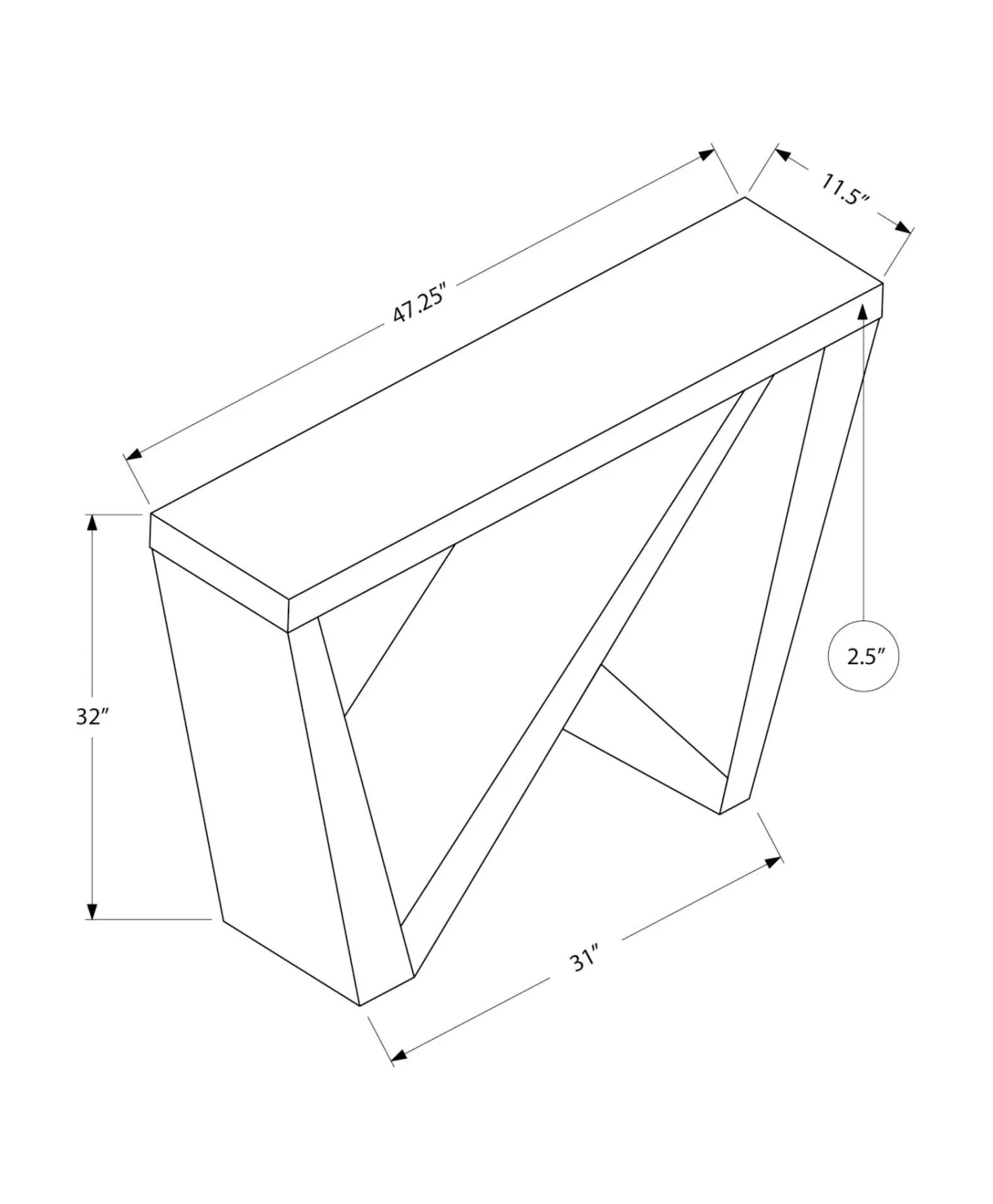 Table console - panneau épais, base asymétrique - 48"L - blanc - Monarch