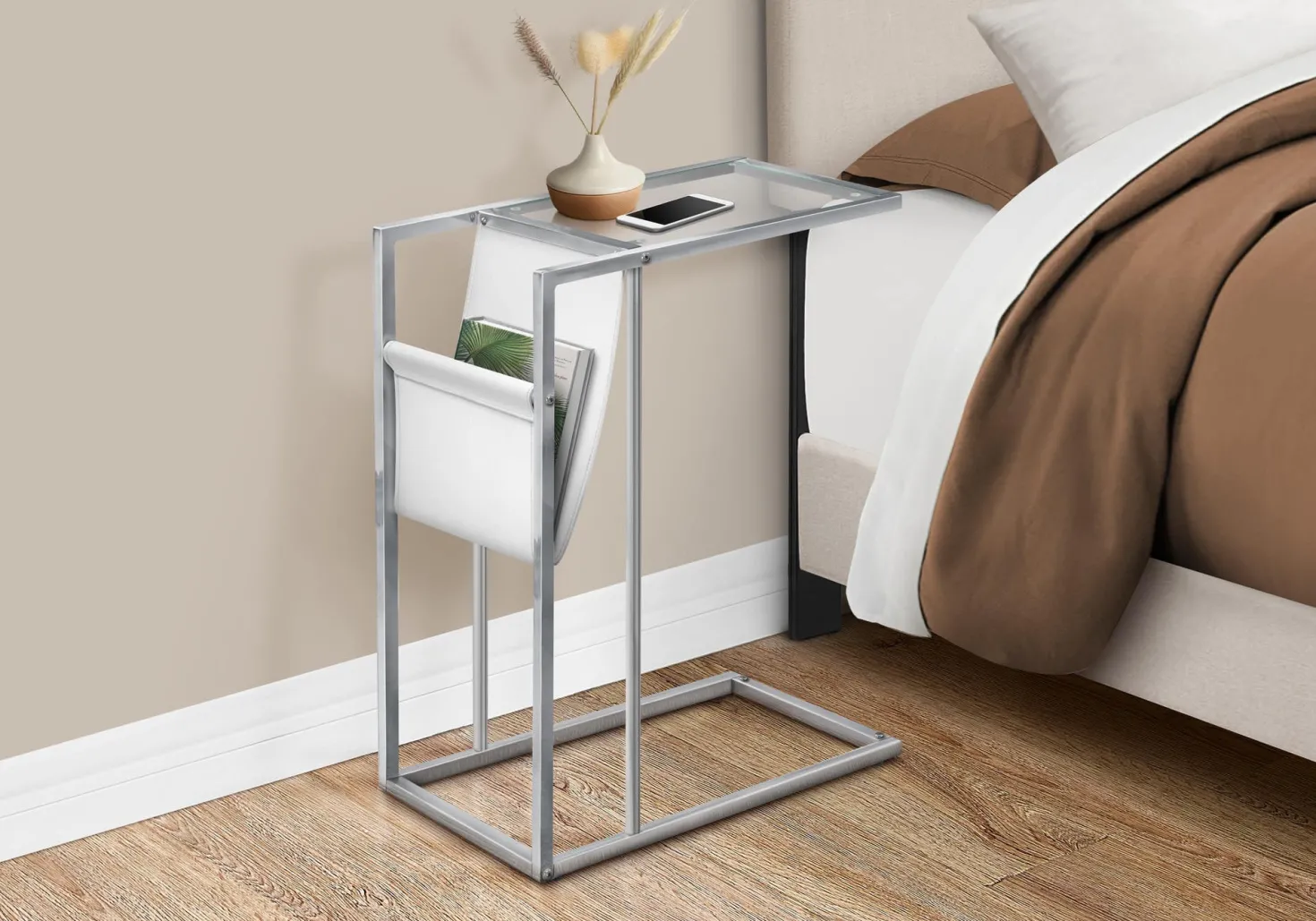 Table d'appoint - blanc, chrome avec support magazine - Monarch